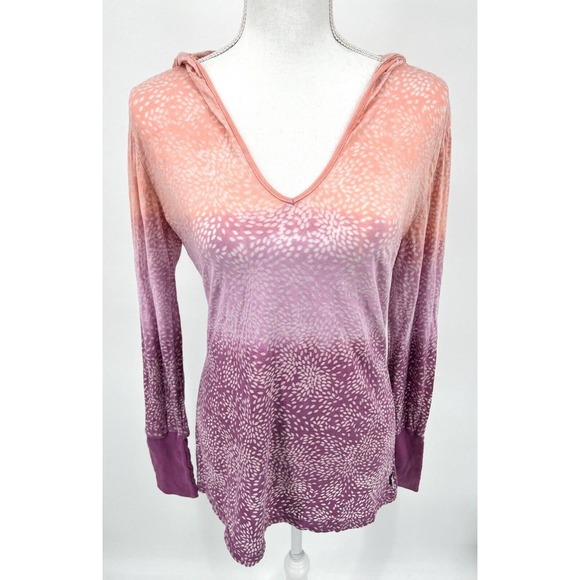 prana hooded T-shirt Long Sleeve Tee Size XL V-neck Lightweight Sheer Multicolor - Picture 1 of 7